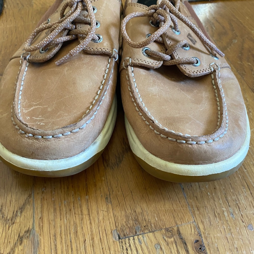 Sperry Boat Shoes Men 10.5 Tan Leather Mesh Memory Foam Classic Loafers STS17627 - Picture 6 of 10